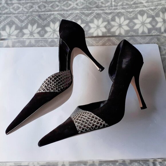 NWOT Ann Marino black & textured silver heeled pumps, 10 - Picture 5 of 7